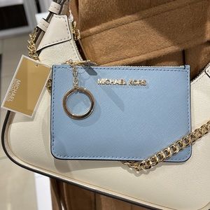 MICHAEL KORS SMALL TOP ZIP COINPOUCH WITH ID CARD CASE WALLET 
PALE BLUE 
NWT